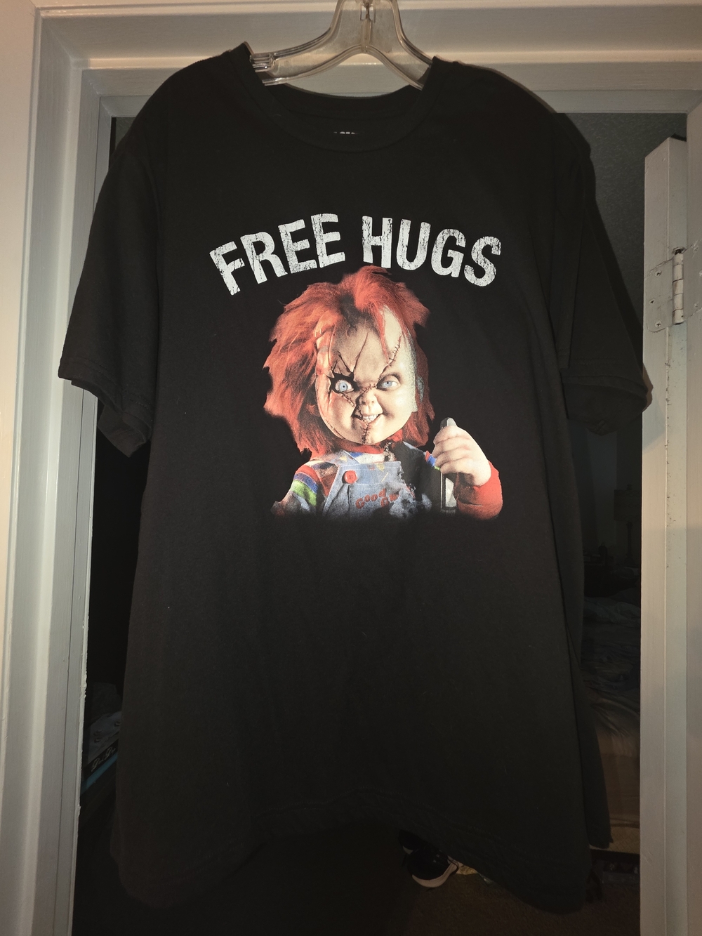 Hybrid Apparel Black Chucky Logo Tee- "Free Hugs"